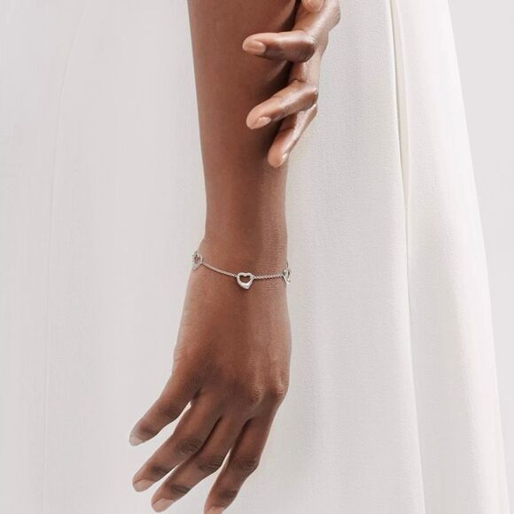 Tiffany Elsa Peretti Five Station Open Heart Bracelet - Silver - 7” - Picture 9 of 13